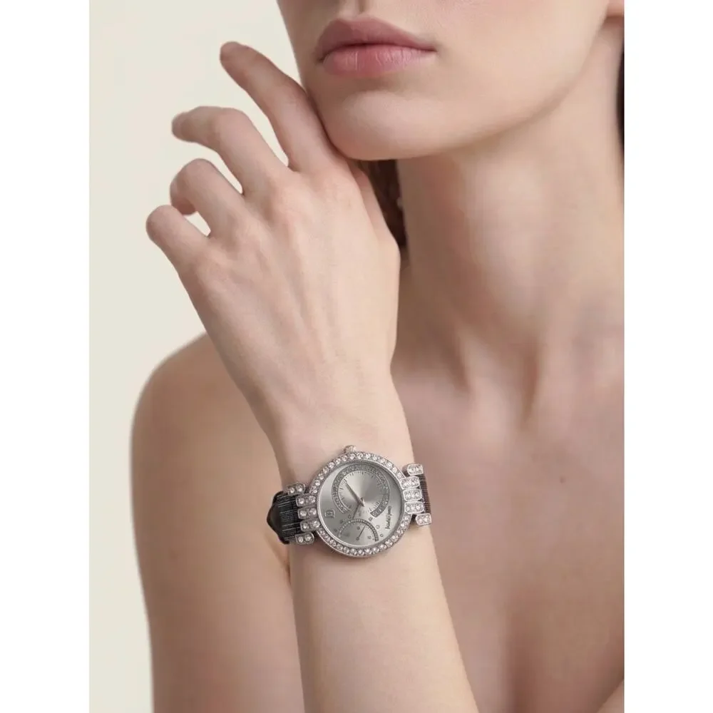Kendall & James Crystal Accent Dress Watch Black Glitter Band NWOT